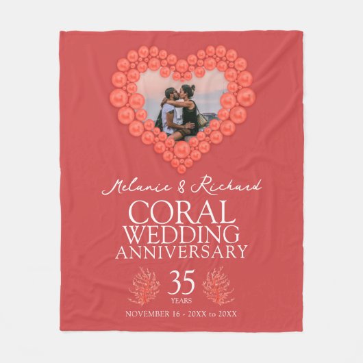 35e Coral Wedding Jubileum foto hart Fleece Deken (Voorkant)