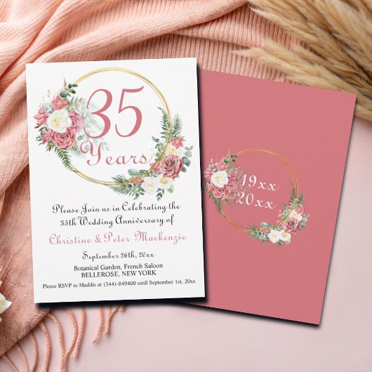 35e Coral Wedding Jubileum Rozen Goud Lijst Kaart