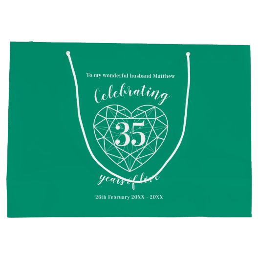 35e Emerald Jubileum 35 jaar groene aangepaste tas Groot Cadeauzakje (Achterkant)