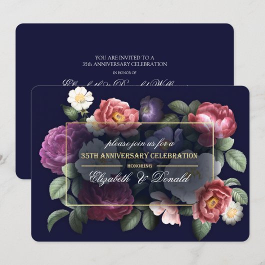 35e huwelijksjubileumfeest Vintage bloemmotief Kaart (Voorkant / Achterkant)