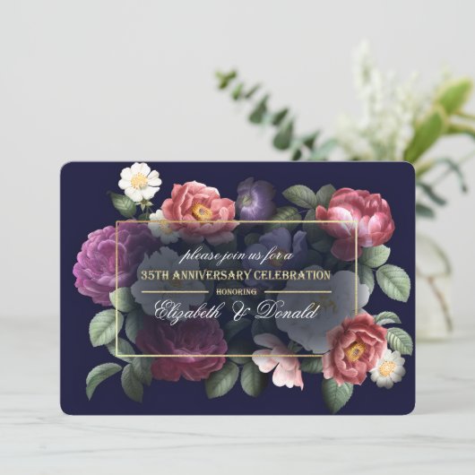 35e huwelijksjubileumfeest Vintage bloemmotief Kaart (Staand voorkant)