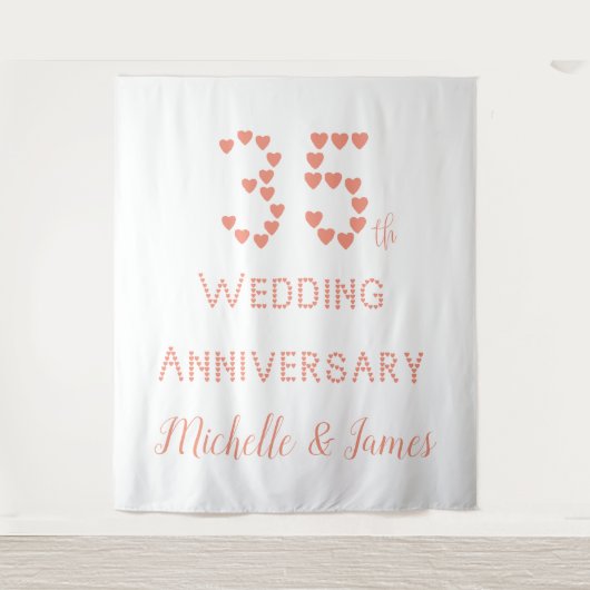 35e huwelijksverjaardag Koraal Huwelijk Typografie Wandkleed (Voorkant)