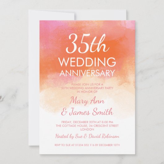 35e huwelijksverjaardag Roze Koraal Aquarel Kaart (Voorkant)
