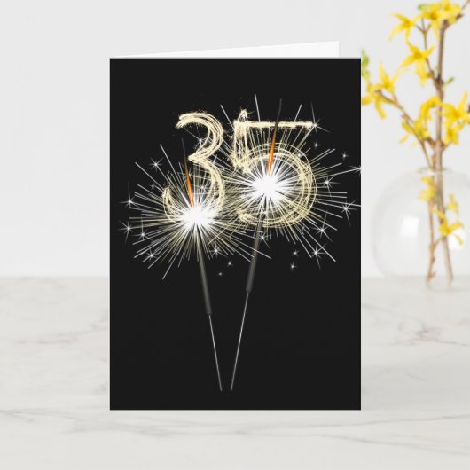 35e jaarsparklers op zwart kaart (Gele Bloem)