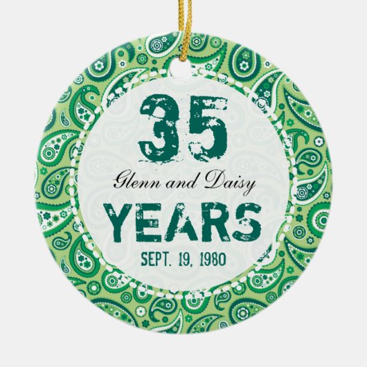 35e Jade Wedding Jubileum Paisley Monogram Keramisch Ornament (Voorkant)