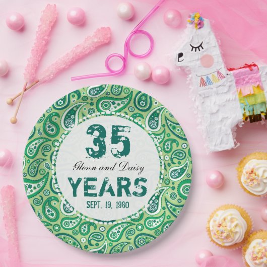 35e Jade Wedding Jubileum Paisley Pattern Papieren Bordje (Feest)
