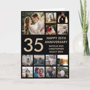 35e Jubileum 13 Foto Collage Black en Gold Kaart