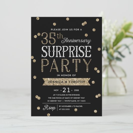 35e Jubileum Glitter Confetti Surprise Party Kaart (Staand voorkant)