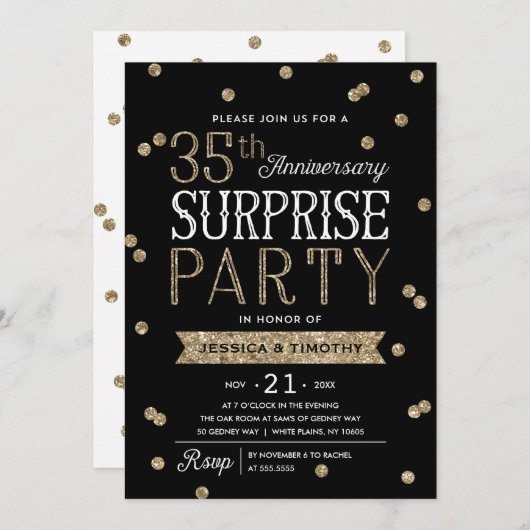 35e Jubileum Glitter Confetti Surprise Party Kaart (Voorkant / Achterkant)