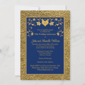 35e Jubileum, Gold Heart Invitation - Navy Kaart (Achterkant)