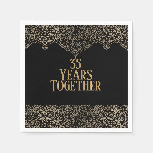 35e Jubileum Gold Lace op Black Napkins Servet (Voorkant)