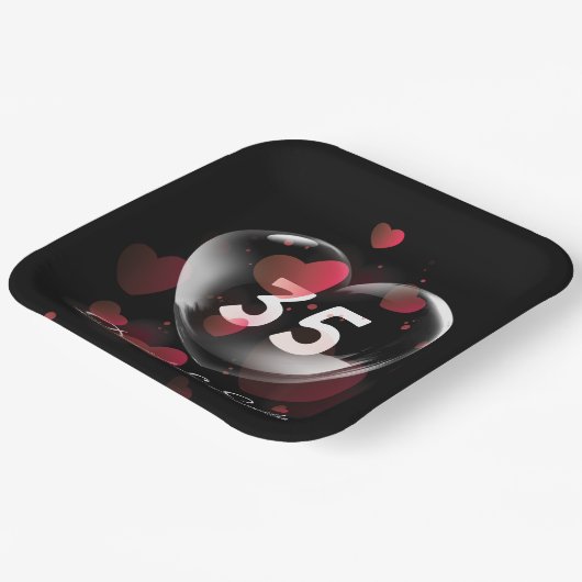 35e Jubileum hartbrok met rood hart Papieren Bordje (Gebogen)