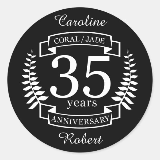 35e JUBILEUM JADE/CORAL Ronde Sticker (Voorkant)