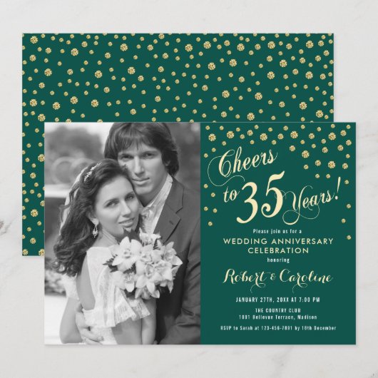 35e Jubileum met foto - Gold Emerald Green Kaart (Voorkant / Achterkant)