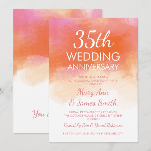 35e Jubileum - Roze koraal Waterverf Kaart (Voorkant / Achterkant)