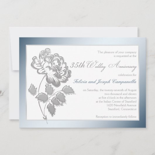 35e Jubileum White, Silver Peony Invite Kaart (Voorkant)