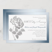 35e Jubileum White, Silver Peony Invite Kaart (Voorkant / Achterkant)