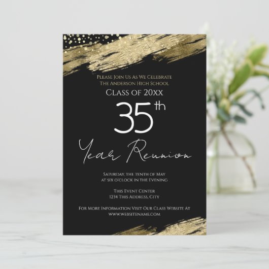 35e klas reünie zwart en goud uitnodiging (Staand voorkant)