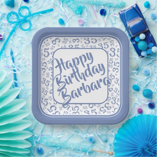 35e Partij Willekeurige Nummer Patroon Blauw/Wit Papieren Bordje (Feest)