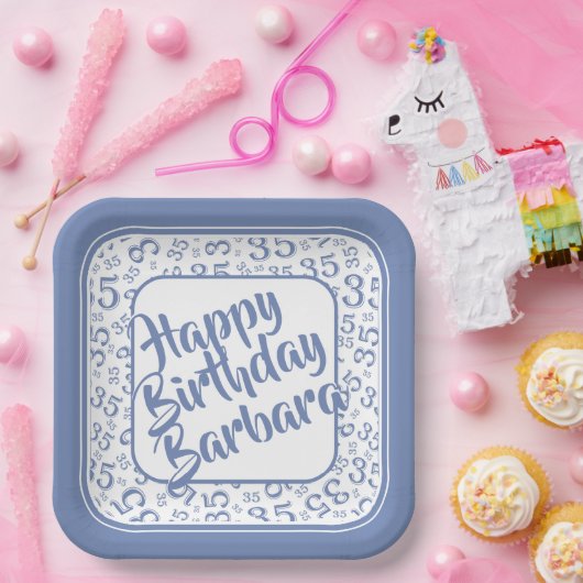 35e Partij Willekeurige Nummer Patroon Blauw/Wit Papieren Bordje (Feest)