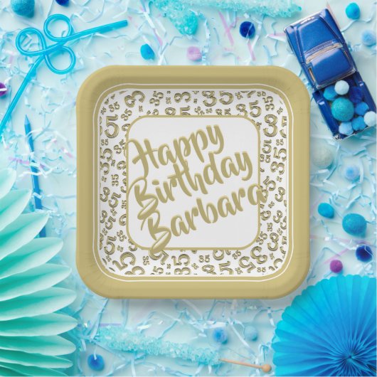 35e Partij Willekeurige Nummer Patroon Goud/Wit Papieren Bordje (Feest)