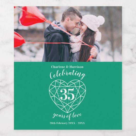 35e smaragd trouwdag aangepaste foto wijn etiket (Enkel label)