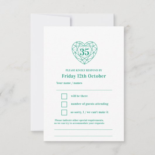 35e smaragdgroene hart jubileum antwoord RSVP (Voorkant)