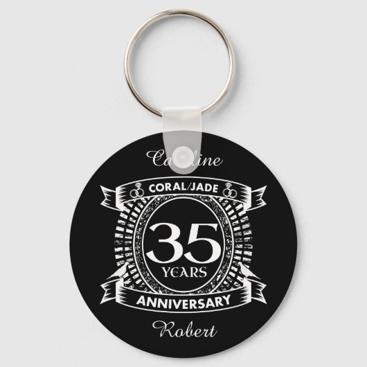 35e trouwdag Coral Jade crest Sleutelhanger (Voorkant)