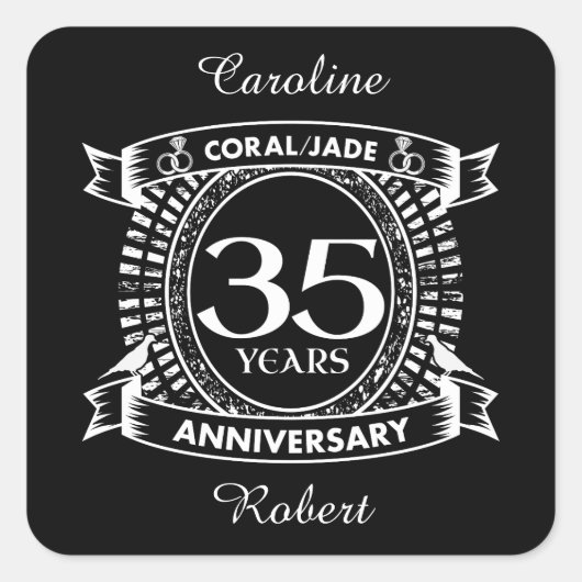 35e trouwdag Coral Jade crest Vierkante Sticker (Voorkant)