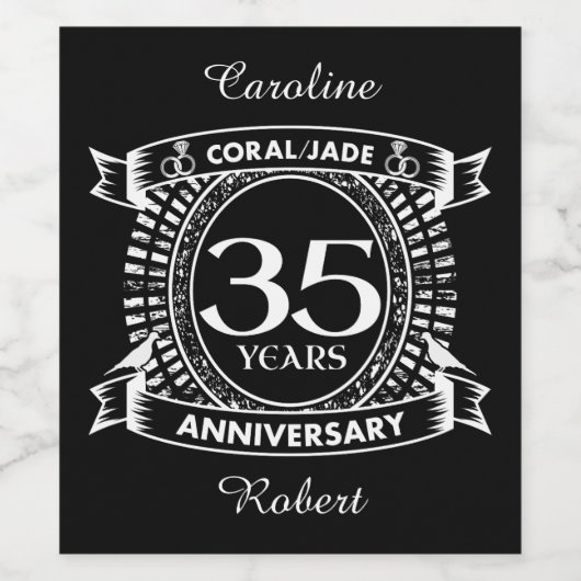 35e trouwdag Coral Jade crest Wijn Etiket (Enkel label)