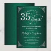 35e trouwdag - Groene zilveren damast Kaart (Voorkant / Achterkant)