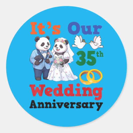 35e trouwdag Panda koppels samen Ronde Sticker (Voorkant)