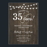 35e trouwdag - Rustiek hout Kaart<br><div class="desc">Uitnodiging voor de viering van je 35e trouwdag.
Rustiek ontwerp met donkerbruin houtpatroon en sprookjesachtige slingerlichtjes. Beschikt over elegant schriftlettertype. Proost op 35 jaar! Kan worden gepersonaliseerd naar elk jaar van het huwelijk! Stuur me een bericht als je verdere aanpassing nodig hebt.</div>