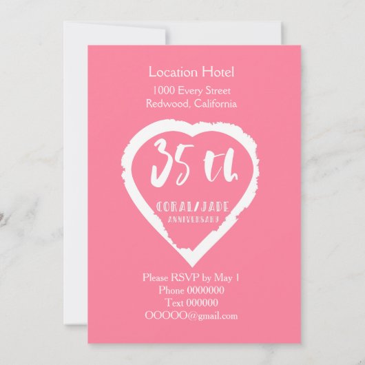 35e trouwdag traditioneel koraal jade kaart (Achterkant)