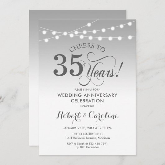 35e trouwdag - Zilver Wit Kaart (Voorkant / Achterkant)