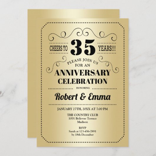 35e trouwdagfeest - Goud Zwart Kaart (Voorkant / Achterkant)