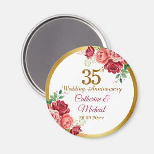 35e trouwjubileum gouden lijst bloemen magneet