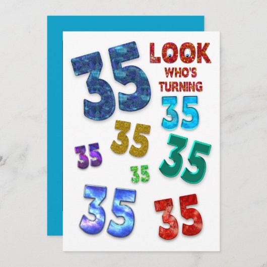 35e uitnodiging van de Birthday Party, kleurrijke (Voorkant / Achterkant)