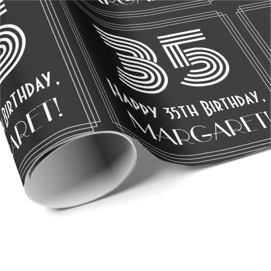 35e verjaardag: Art Deco geïnspireerd look "35" w  Cadeaupapier (Rol Hoek)