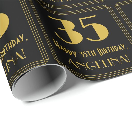 35e verjaardag ~ Art Deco Geïnspireerde look "35", Cadeaupapier (Rol Hoek)
