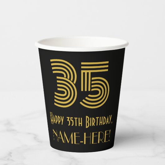 35e verjaardag: Art Deco Geïnspireerde look "35" e Papieren Bekers (Voorkant)