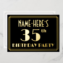 35e verjaardag: Art Deco Kijk "35", met naam Folie Uitnodiging