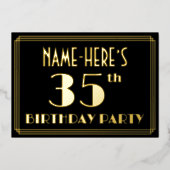 35e verjaardag: Art Deco Kijk "35", met naam Folie Uitnodiging (Voorkant)