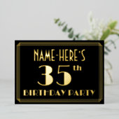 35e verjaardag: Art Deco Kijk "35", met naam Folie Uitnodiging (Staand Voorkant)