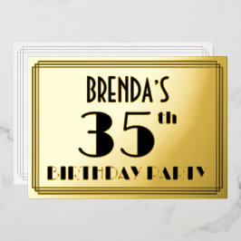 35e verjaardag — Art Deco look "35" + Naam Folie Uitnodiging