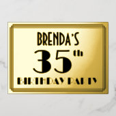 35e verjaardag — Art Deco look "35" + Naam Folie Uitnodiging (Voorkant)