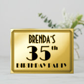 35e verjaardag — Art Deco look "35" + Naam Folie Uitnodiging (Staand Voorkant)