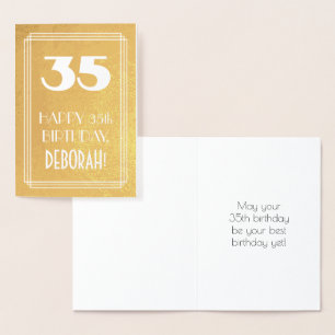 35e Verjaardag ~ Art Deco stijl "35" & aangepaste Folie Kaarten