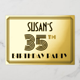 35e verjaardag — Art Deco Style "35" en naam Folie Uitnodiging
