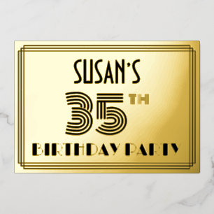 35e verjaardag — Art Deco Style "35" en naam Folie Uitnodiging